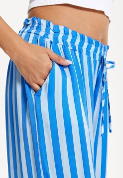 Blue and White Striped Wide Leg Trousers