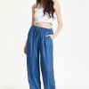 Blue Drawstring Wide Leg Trousers