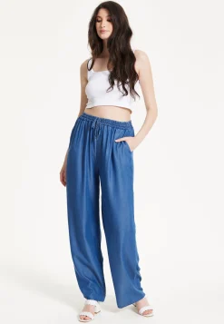 Blue Drawstring Wide Leg Trousers