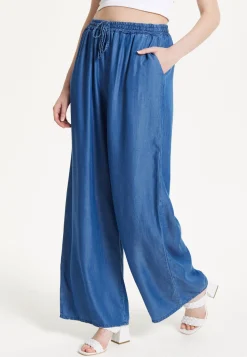 Blue Drawstring Wide Leg Trousers