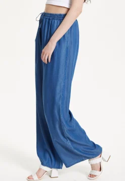 Blue Drawstring Wide Leg Trousers