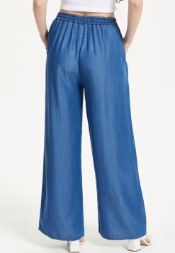 Blue Drawstring Wide Leg Trousers