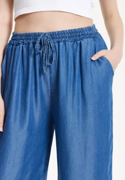 Blue Drawstring Wide Leg Trousers