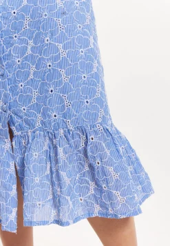 Blue Embroidered Shirt Midi Dress
