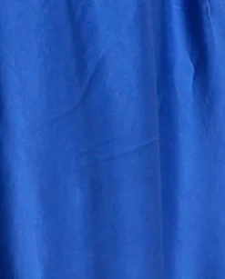 Blue Shirred Waist Satin Maxi Dress