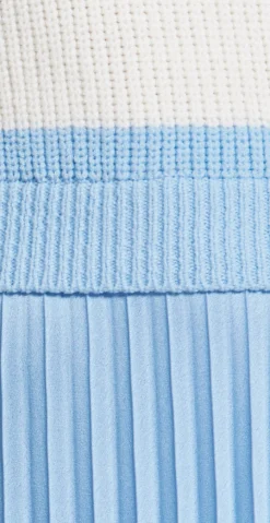 Blue Stripe Turtleneck Pleated Maxi Dress