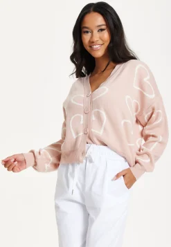 Blush Pink Heart Print Cardigan
