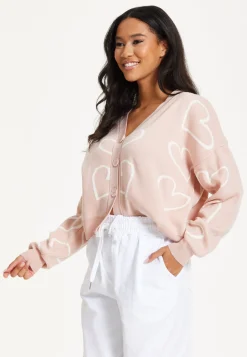 Blush Pink Heart Print Cardigan
