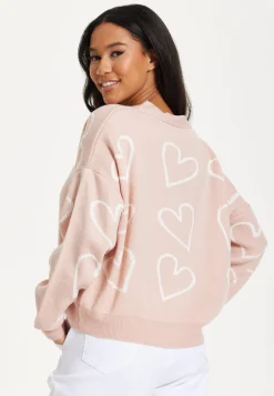 Blush Pink Heart Print Cardigan