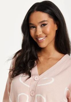 Blush Pink Heart Print Cardigan