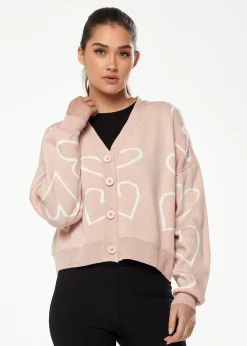 Blush Pink Heart Print Cardigan