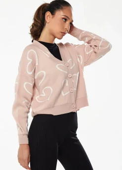 Blush Pink Heart Print Cardigan