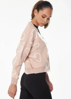 Blush Pink Heart Print Cardigan