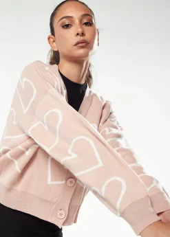 Blush Pink Heart Print Cardigan