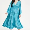 Bright Blue Tiered Midi Dress