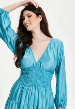 Bright Blue Tiered Midi Dress