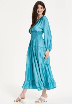 Bright Blue Tiered Midi Dress