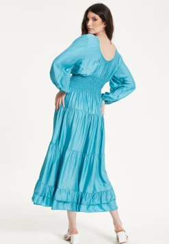 Bright Blue Tiered Midi Dress