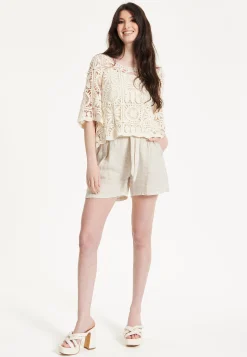 Cream Knitted Lace Crochet Top