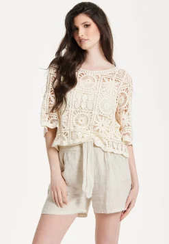 Cream Knitted Lace Crochet Top