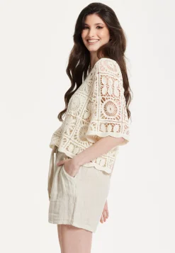 Cream Knitted Lace Crochet Top