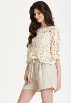 Cream Knitted Lace Crochet Top