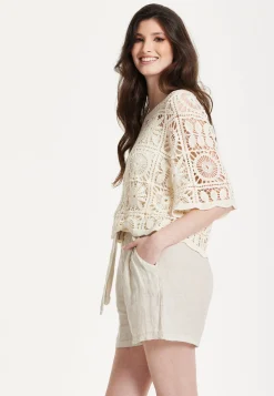Cream Knitted Lace Crochet Top