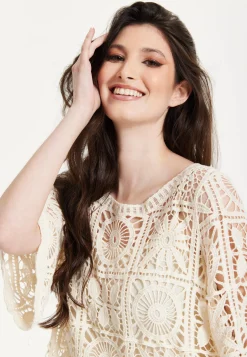 Cream Knitted Lace Crochet Top
