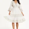 Cream Lace Trim Boho Midi Dress