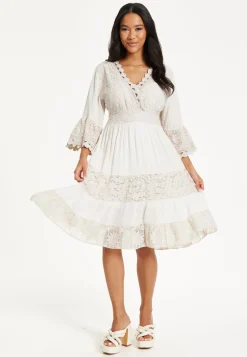 Cream Lace Trim Boho Midi Dress