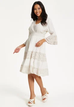 Cream Lace Trim Boho Midi Dress