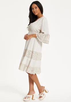 Cream Lace Trim Boho Midi Dress