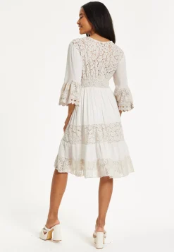Cream Lace Trim Boho Midi Dress