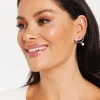 Crystal Heart Stud Earrings in Gold with Pearl