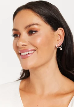 Crystal Heart Stud Earrings in Gold with Pearl