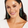 Dark Green Gorgeous Rhinestone Leaf Shaped Dangle Earrings