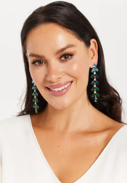 Dark Green Gorgeous Rhinestone Leaf Shaped Dangle Earrings