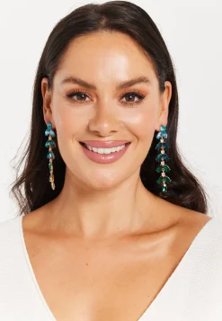 Dark Green Gorgeous Rhinestone Leaf Shaped Dangle Earrings