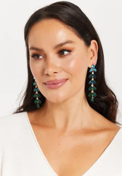 Dark Green Gorgeous Rhinestone Leaf Shaped Dangle Earrings
