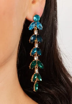 Dark Green Gorgeous Rhinestone Leaf Shaped Dangle Earrings