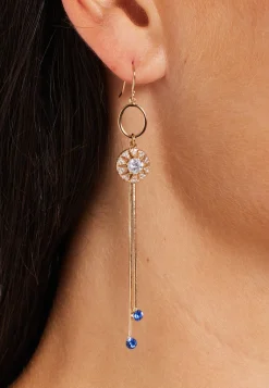 Diamond Gold Tassel Blue Long Drop Crystal Earrings