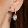 Diamond Heart Gold Drop Dangle Earrings