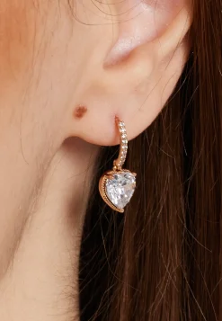 Diamond Heart Gold Drop Dangle Earrings