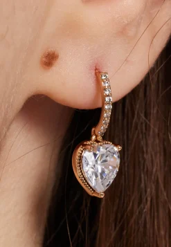 Diamond Heart Gold Drop Dangle Earrings