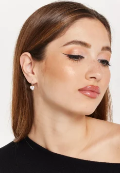 Diamond Heart Gold Drop Dangle Earrings