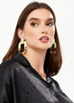 Divine Grace Rectangular Hoop Earrings in Cream, Tan & Brown