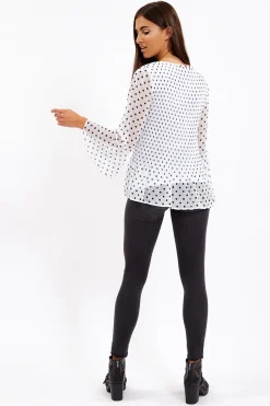 Divine Grace White Polka Dots Pleated Blouse