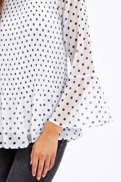 Divine Grace White Polka Dots Pleated Blouse