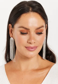 Elegant Rhinestone Tassels Long Dangle Earrings in Grey