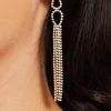 Elegant Rhinestone Tassel Long Dangle Earrings in Gold